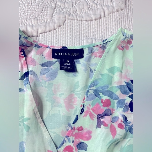 Green Puff Sleeve V-Neck Midi SunDress floral - Picture 10 of 12